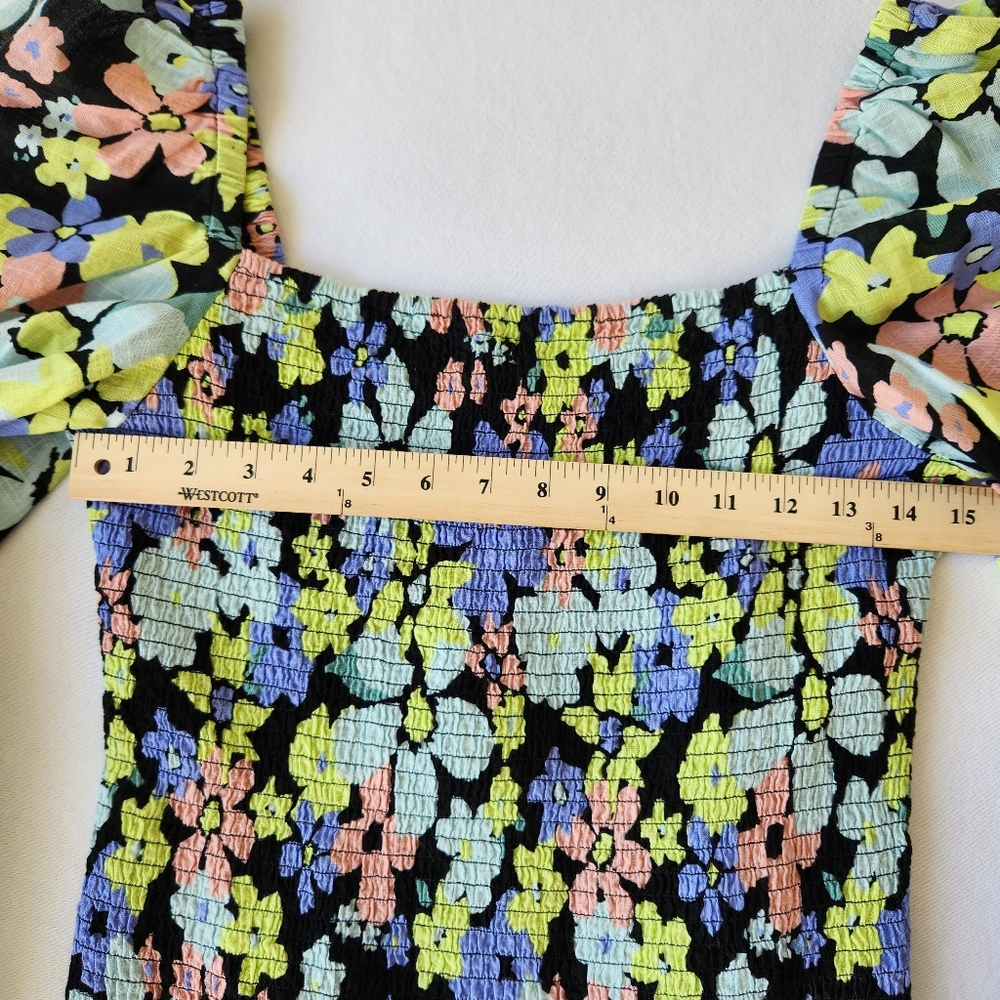 Free People Ariana Floral Colorful Printed Crop Top Blouse Long Sleeves Medium - Picture 13 of 15
